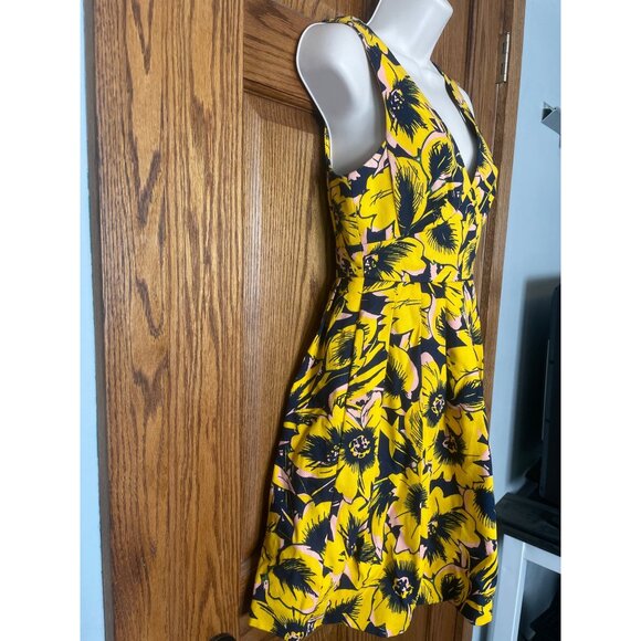 J. Crew Womens Floral Yellow & Black Dress 0P Fit and Flare Vibrant Elegant - Picture 2 of 11
